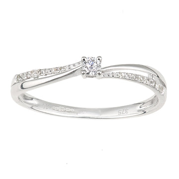 Round Diamond Prong Set Engagement Ring With Side Stones In UK Hallmarked 9ct White Gold